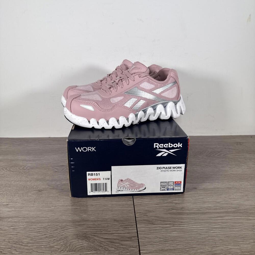 Reebok Women’s Size 7.5M Zig Pulse Comp Toe Work Shoe Pink And White